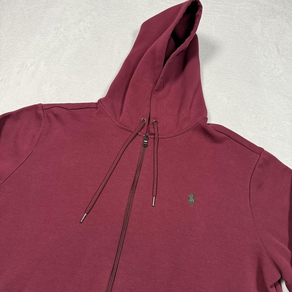 Polo Ralph Lauren Hoodie Mens Extra Large Maroon Full Zip Sweatshirt Green Pony - Picture 1 of 11